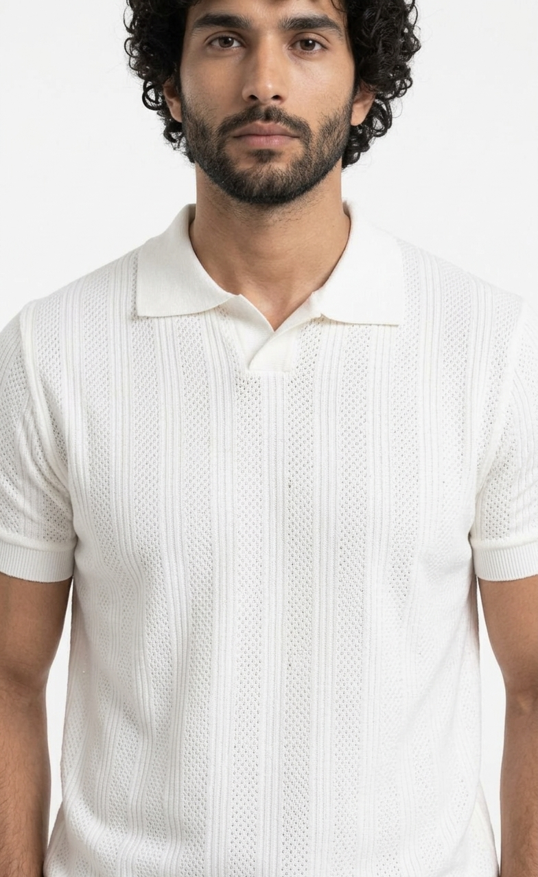 White Knitted Polo