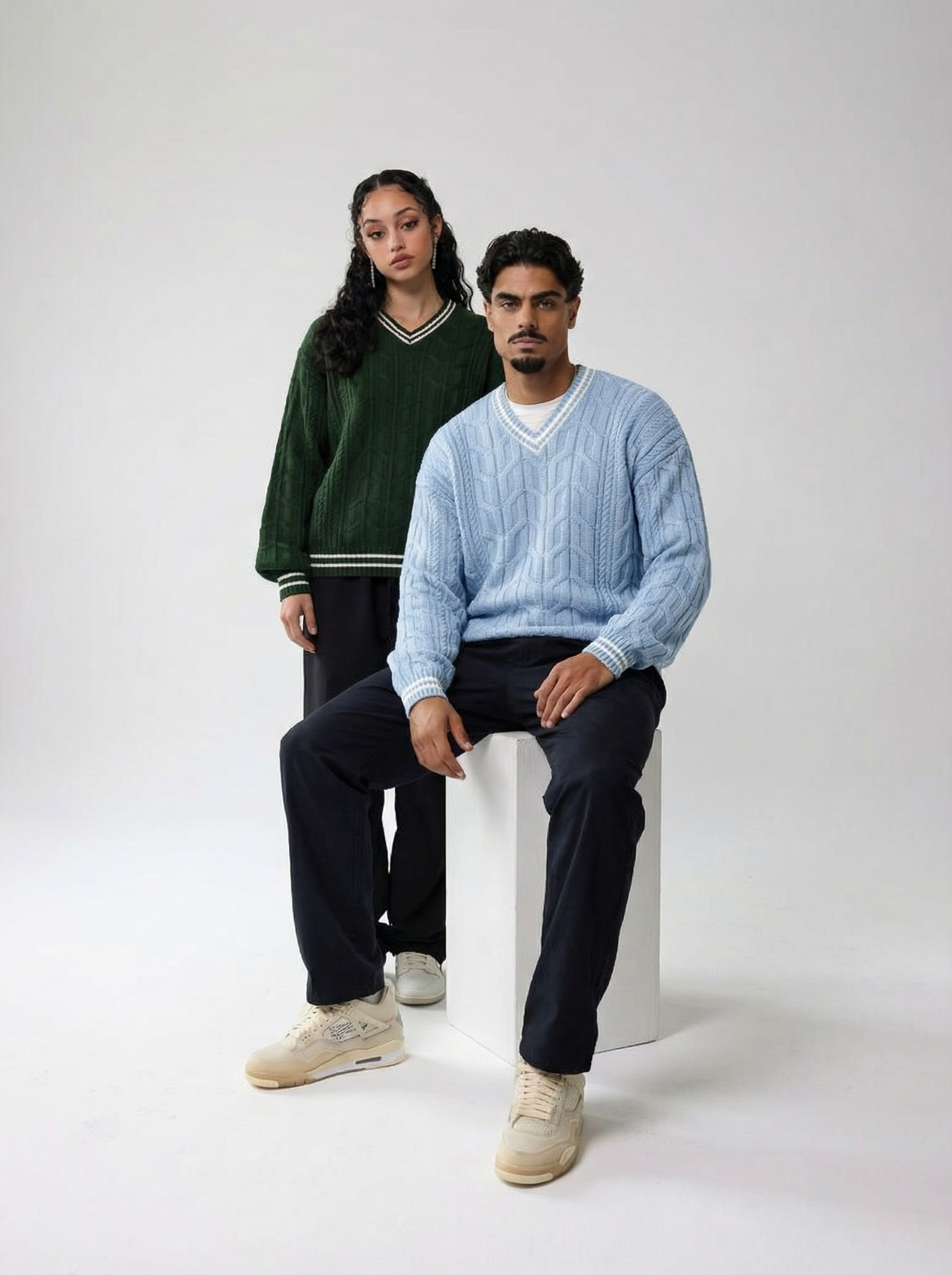 V Neck Knitted Sweater - Baby Blue