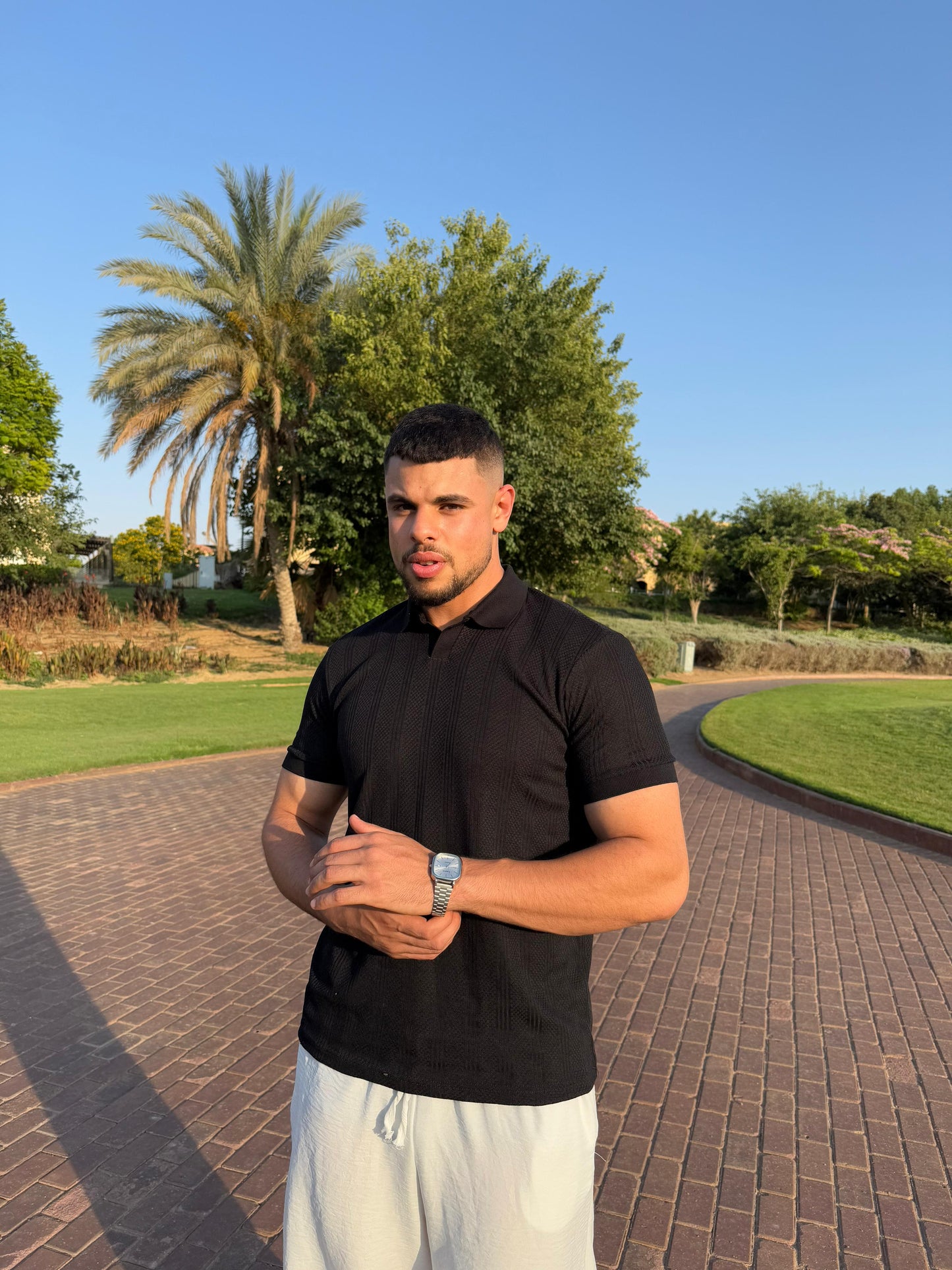 Black knitted polo