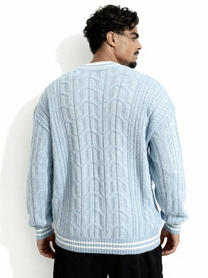 V Neck Knitted Sweater - Baby Blue
