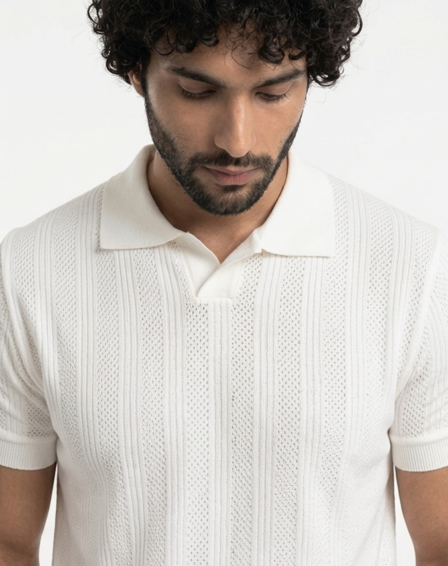 White Knitted Polo
