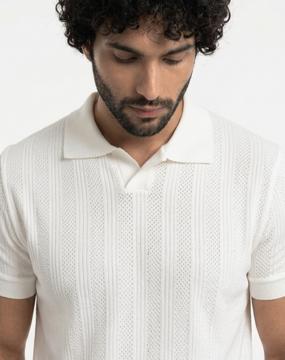 White Knitted Polo