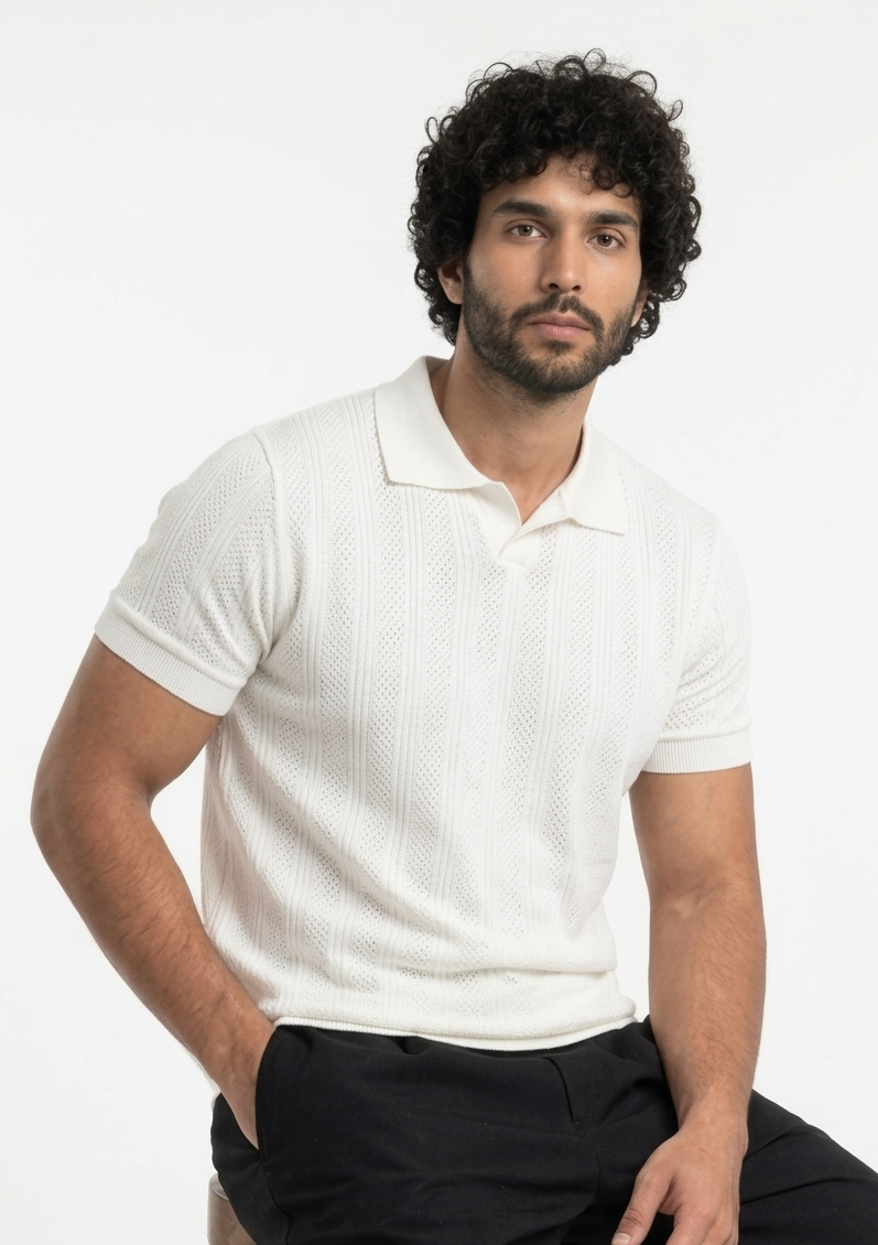 White Knitted Polo