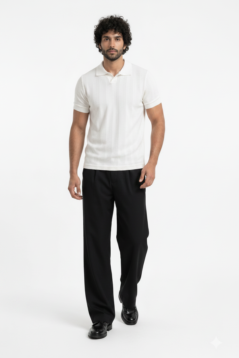 White Knitted Polo