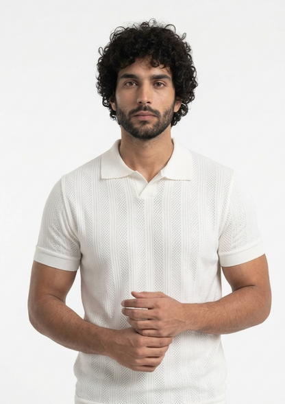 White Knitted Polo