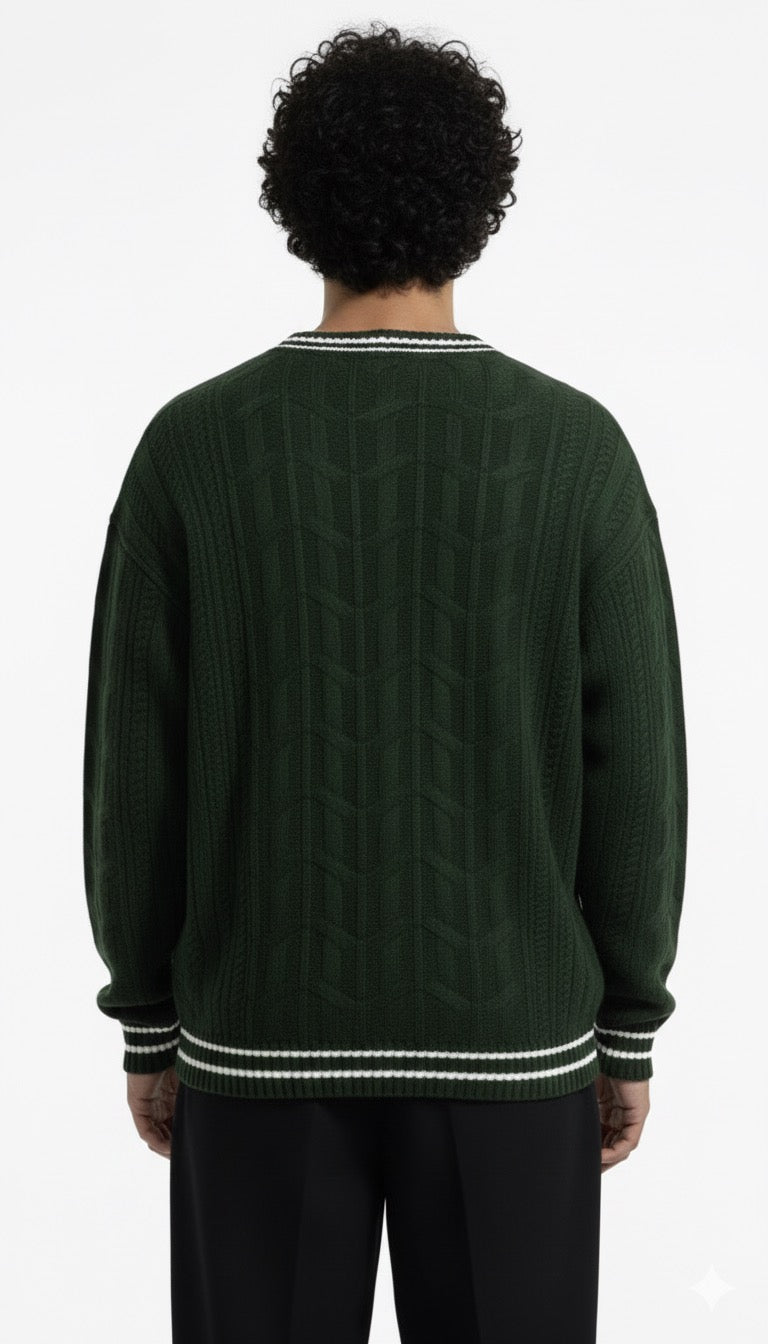 V Neck Knitted Sweater - Emerald Green