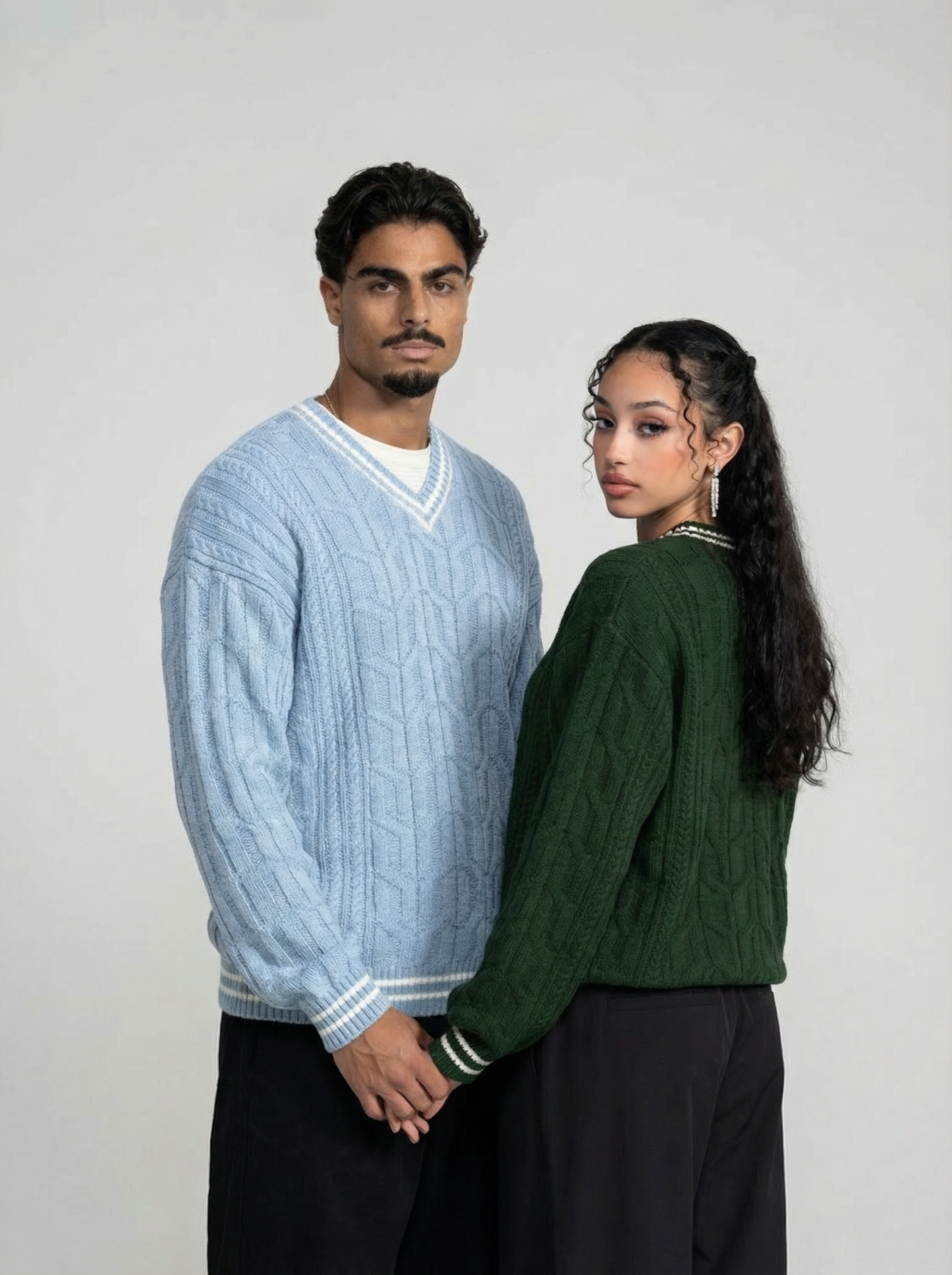 V Neck Knitted Sweater - Emerald Green