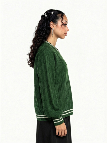 Unisex V Neck Knitted Sweater - Emerald Green