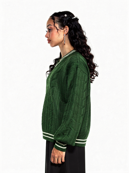 Unisex V Neck Knitted Sweater - Emerald Green